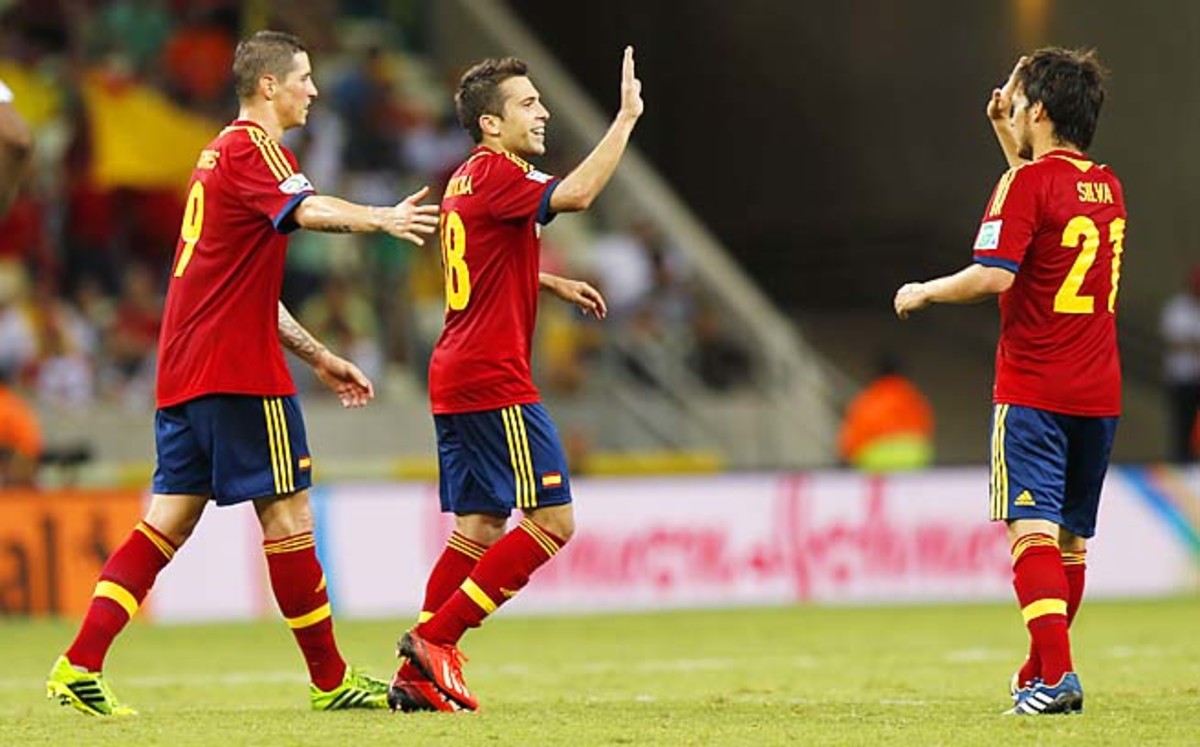 Fernando Torres (left to right), Jordi Alba, David Silva and Co. get Italy in the semifinals.