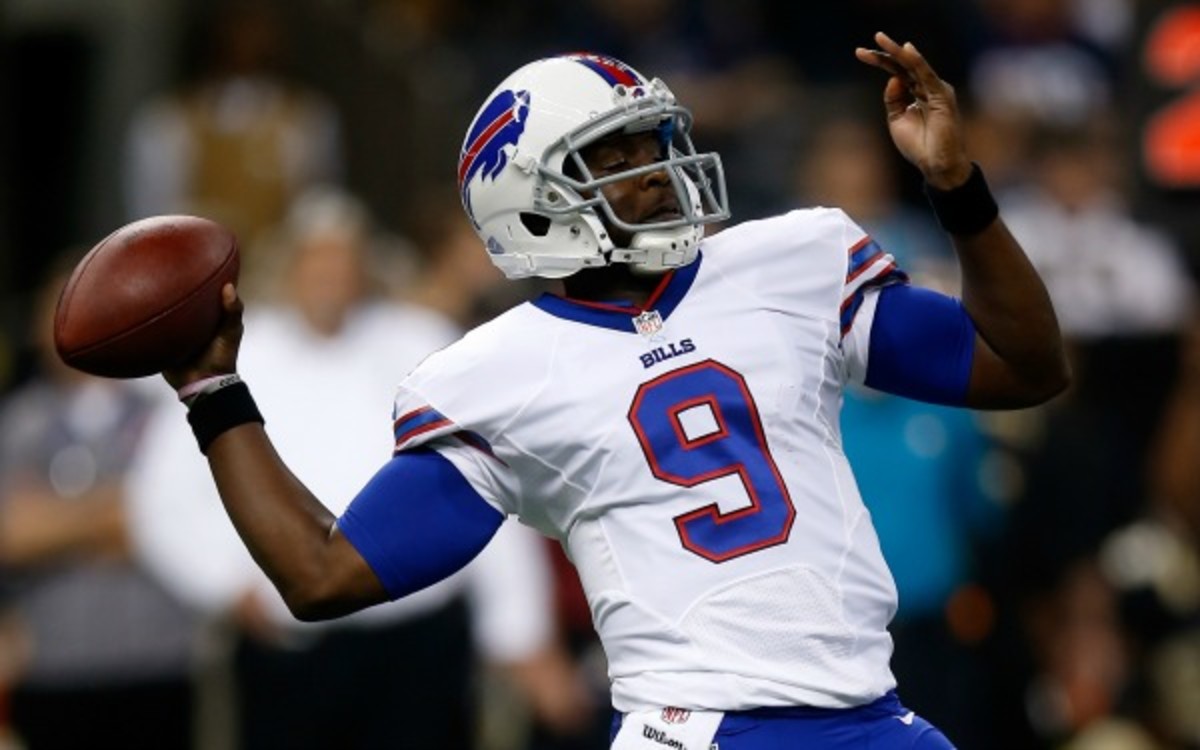 With E.J. Manuel out with another knee injury, Thad Lewis will start Sunday. (Chris Graythen/Getty Images)