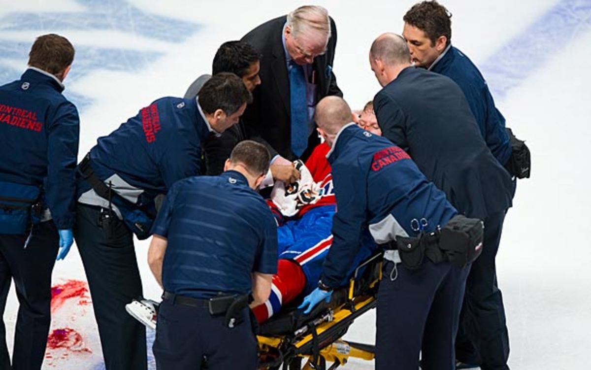 Canadiens center Lars Eller left the game on a stretcher