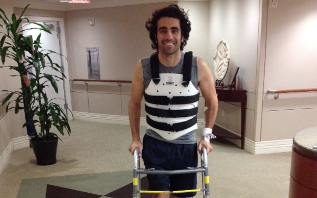 Dario Franchitti is shown at a Houston hospital following surgery after a IndyCar crash. (AP Photo/Marino Franchitti)