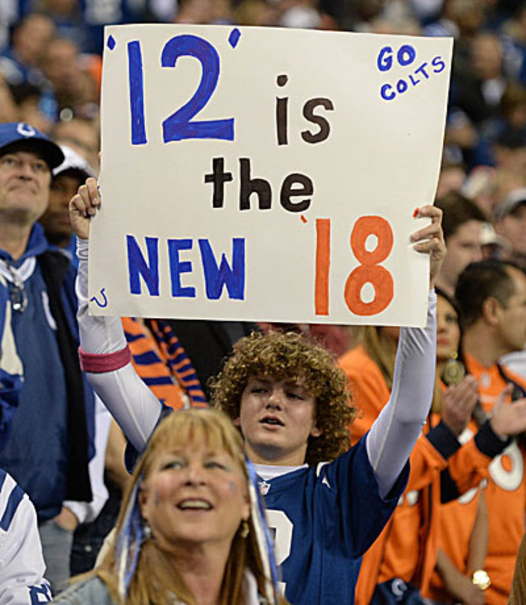 Colts fans gave Peyton Manning a warm reception, but they're firmly behind Andrew Luck now. (Ron Chenoy/USA Today Sports)