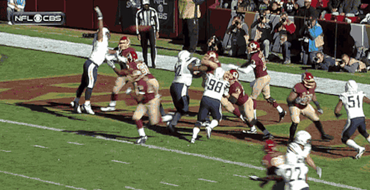 Robert Griffin III intercepted in his own end zone on crazy play