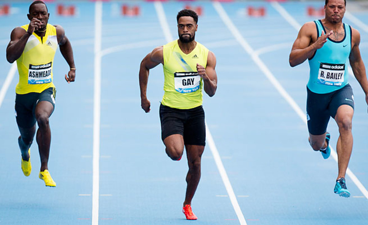 Tyson Gay advanced at the U.S. track championships with a time of 10.28 in the first round of the 100 meters.
