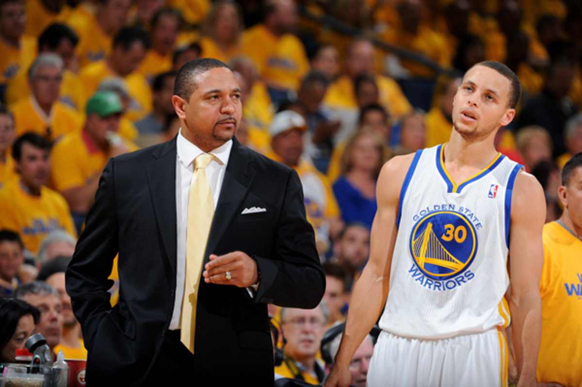 Mark Jackson, left, and Stephen Curry were unhappy with the Nuggets' physical play in Game 5. (Garrett Ellwood/Getty Images)