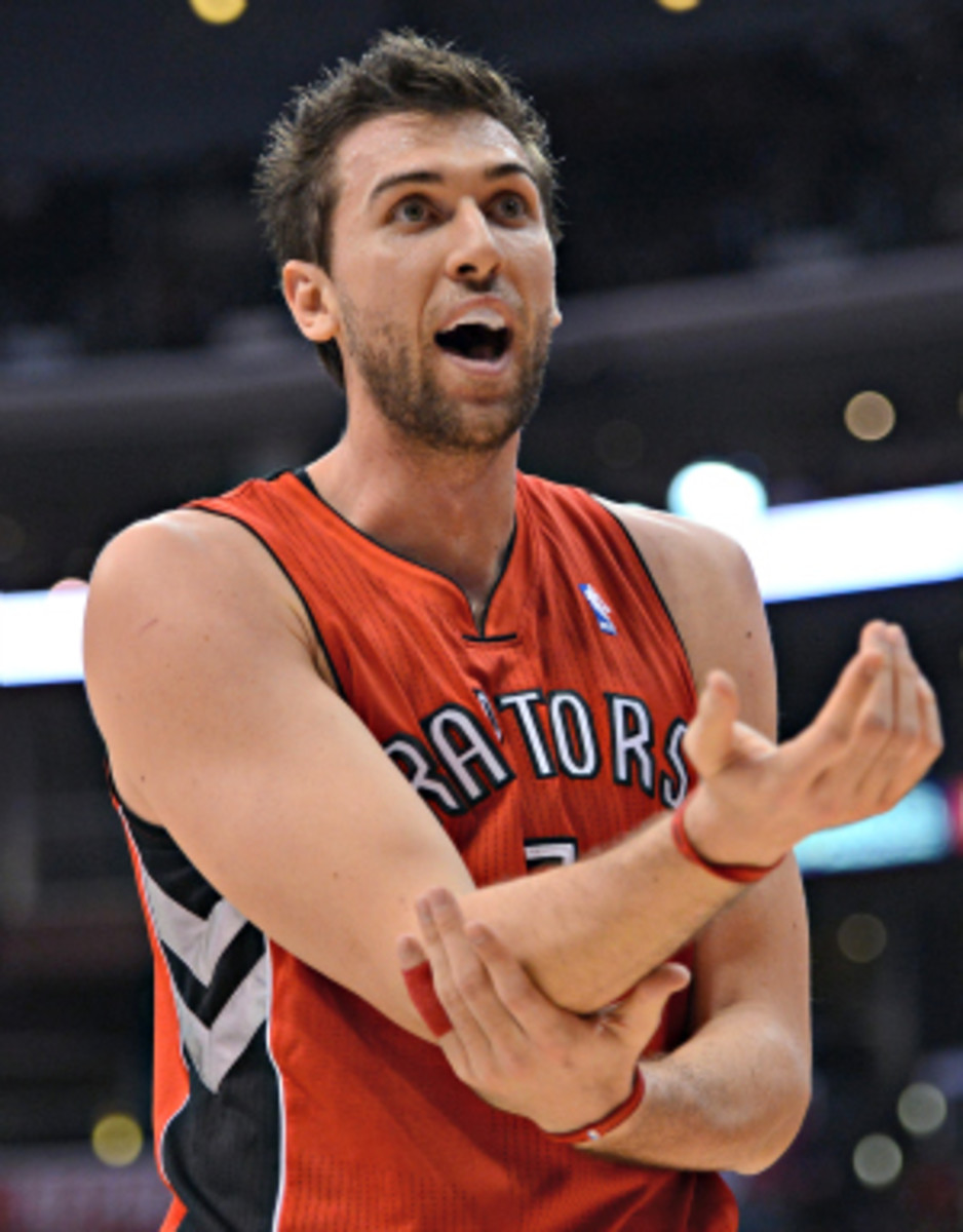 A right elbow injury will likely end Andrea Bargnani's season. (Harry How/Getty Images)
