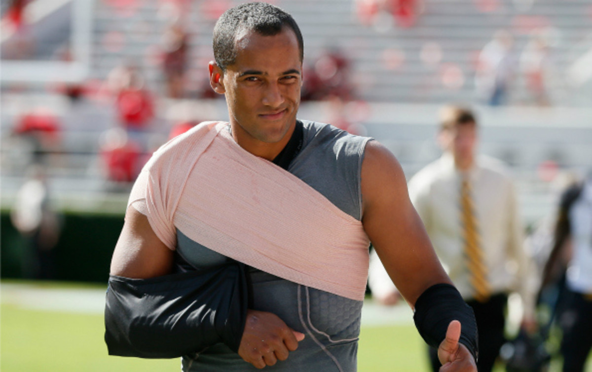 Missouri QB James Franklin separated his right shoulder on Saturday. (Kevin C. Cox/Getty Images)