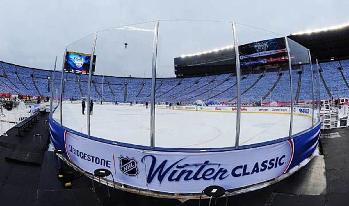 Michigan Stadium sits ready for the 2014 NHL Winter Classic
