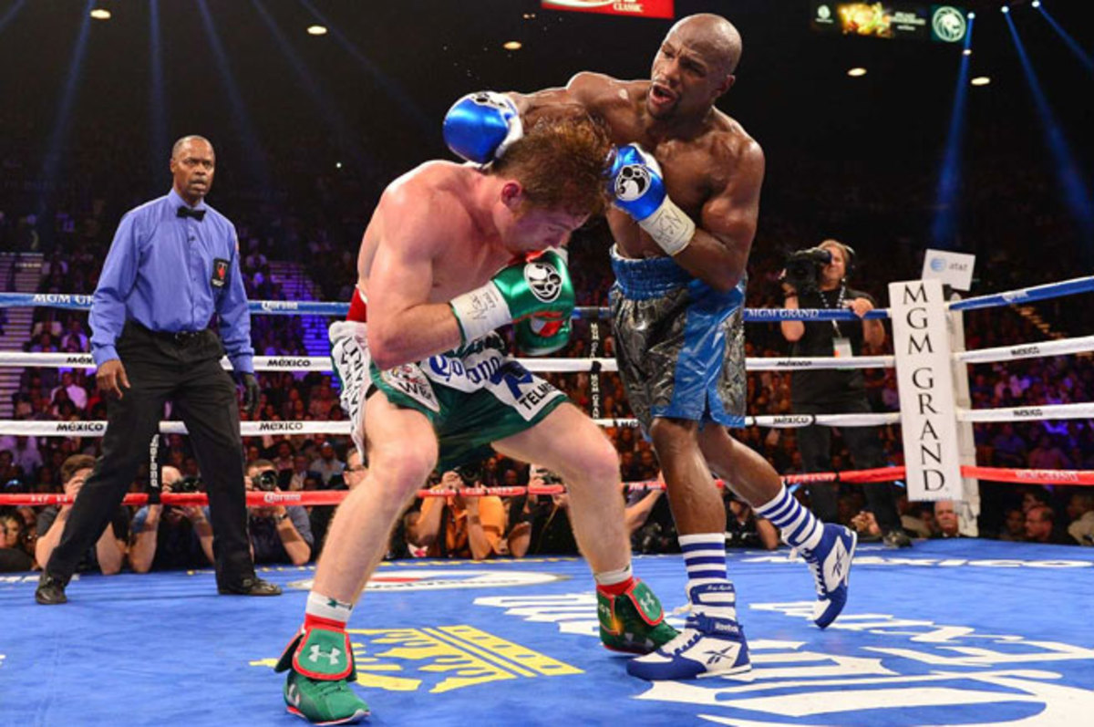 Floyd Mayweather improved to 45-0 with his majority decision victory against Canelo Alvarez.