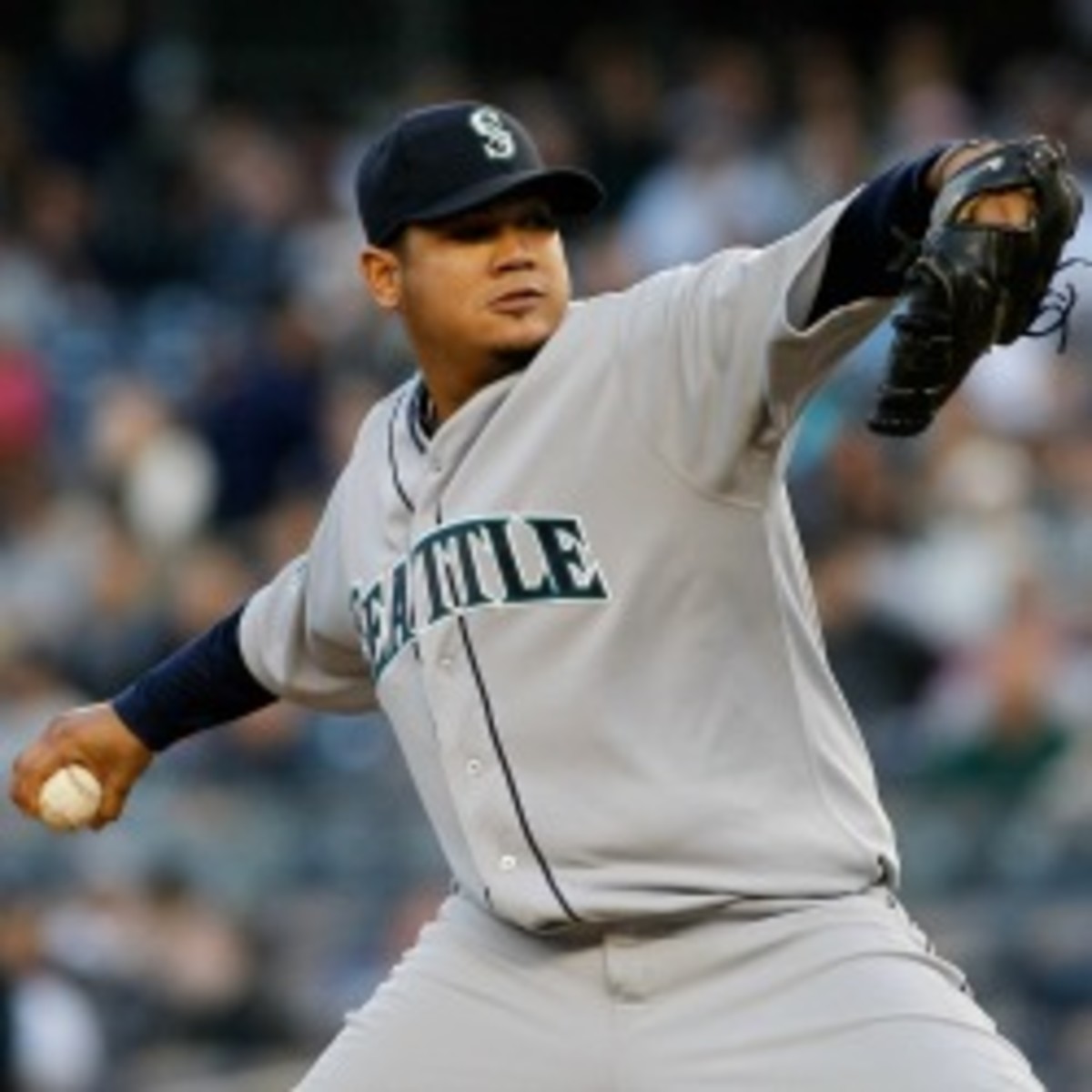 Mariners pitcher Felix Hernandez has two years and $39.5 million left on his contract. (Mike Stobe/Getty Images)