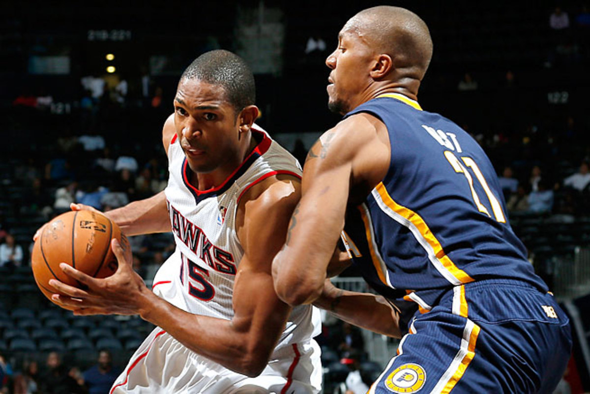 Center Al Horford won't have Josh Smith next to him in the Hawks' frontcourt for the first time.