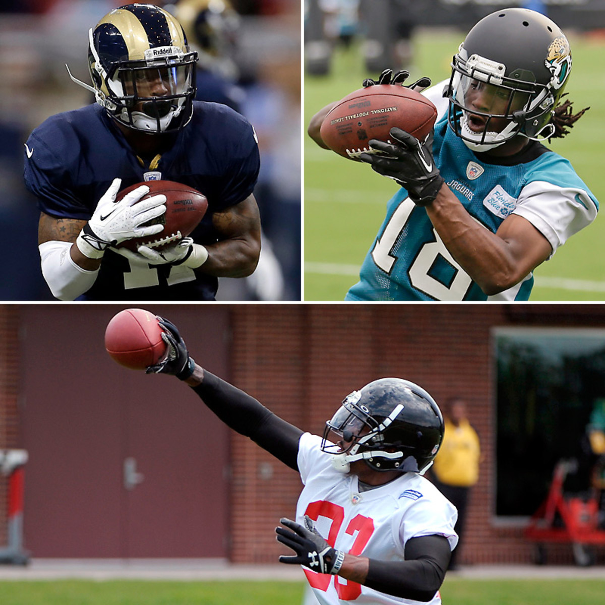 (From L to R) Tavon Austin, Ace Sanders and Robert Alford have been three of the best-looking rookies in camp so far. (Jeff Roberson/AP :: John Raoux :: Dave Tulis/AP)