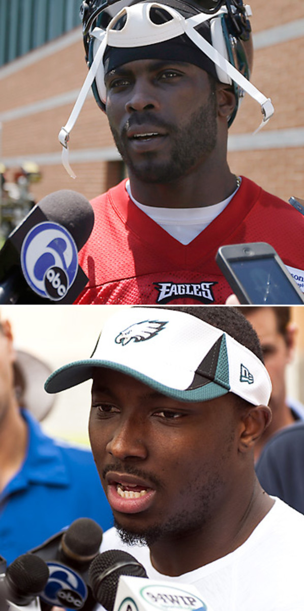 While Michael Vick (top) has referenced his past controversies in standing by Riley Cooper, LeSean McCoy lamented losing Cooper as a friend, saying "I can't respect a guy like that." (Matt Rourke/AP :: Howard Smith/USA TODAY Sports)