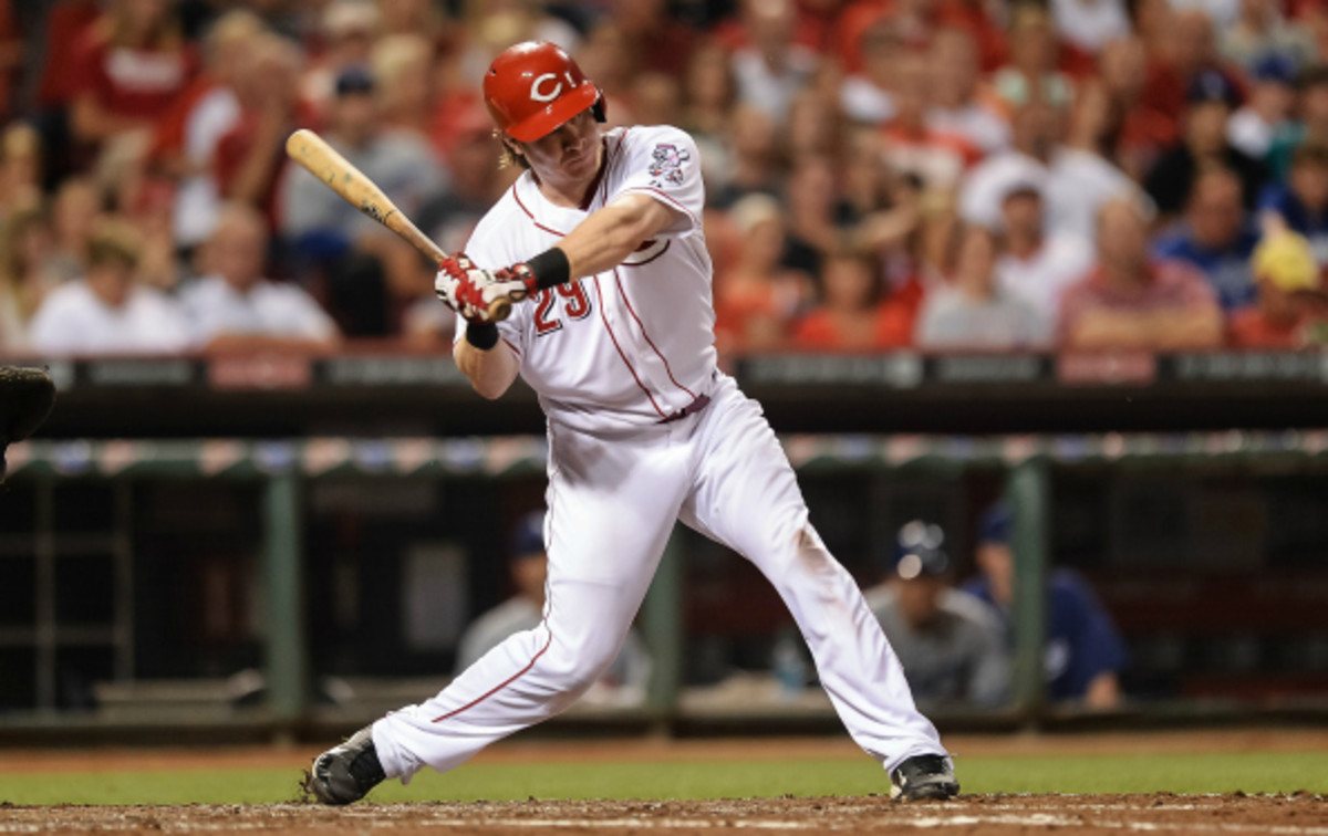 Ryan Hanigan hit .198/.306./.261 for the Reds in 2013. (Jamie Sabau/Getty Images)