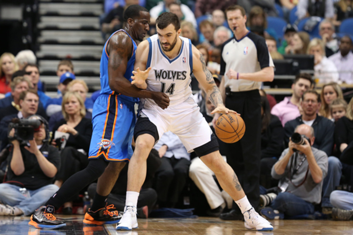 Nikola Pekovic averaged 16.3 points and 8.8 rebounds for the Timberwolves last season. (Jordan Johnson/Getty Images)