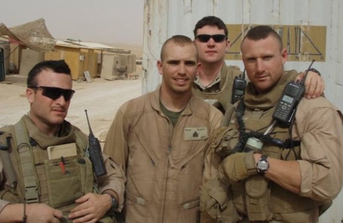 Brandon O'Brien (far right) hopes to join an Air Force special forces pararescue unit after time in the Marines.