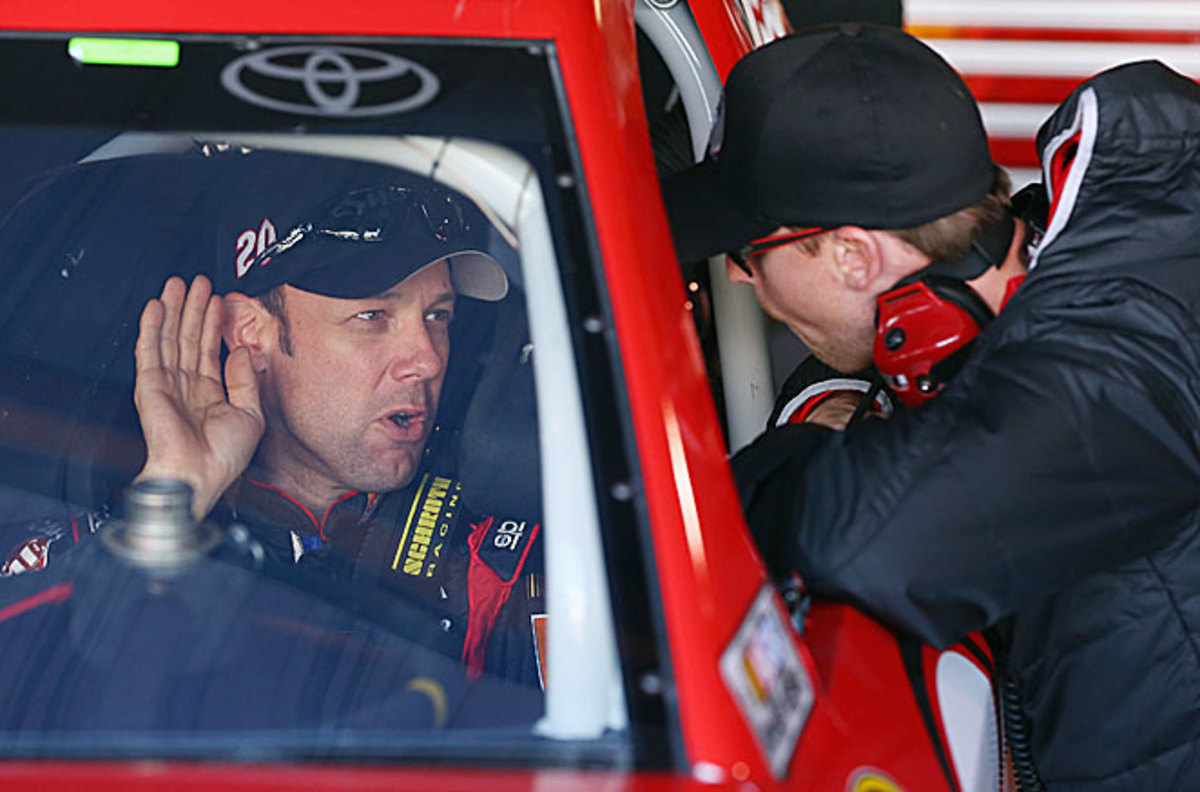 Matt Kenseth and his Joe Gibbs Racing team have impressed the injured Denny Hamlin (right).