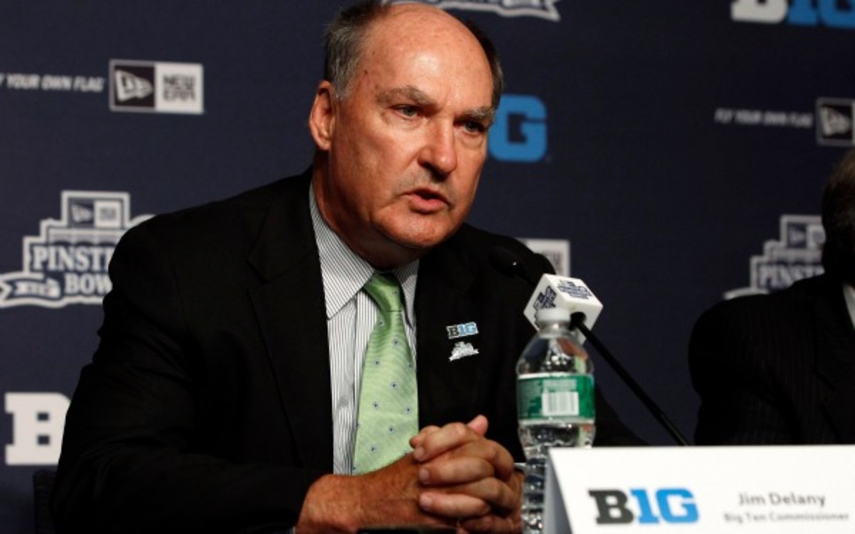 Big Ten Commissioner Jim Delany isn't ready to reduce Penn State's sanctions. (Photo by Jason Szenes/Getty Images)