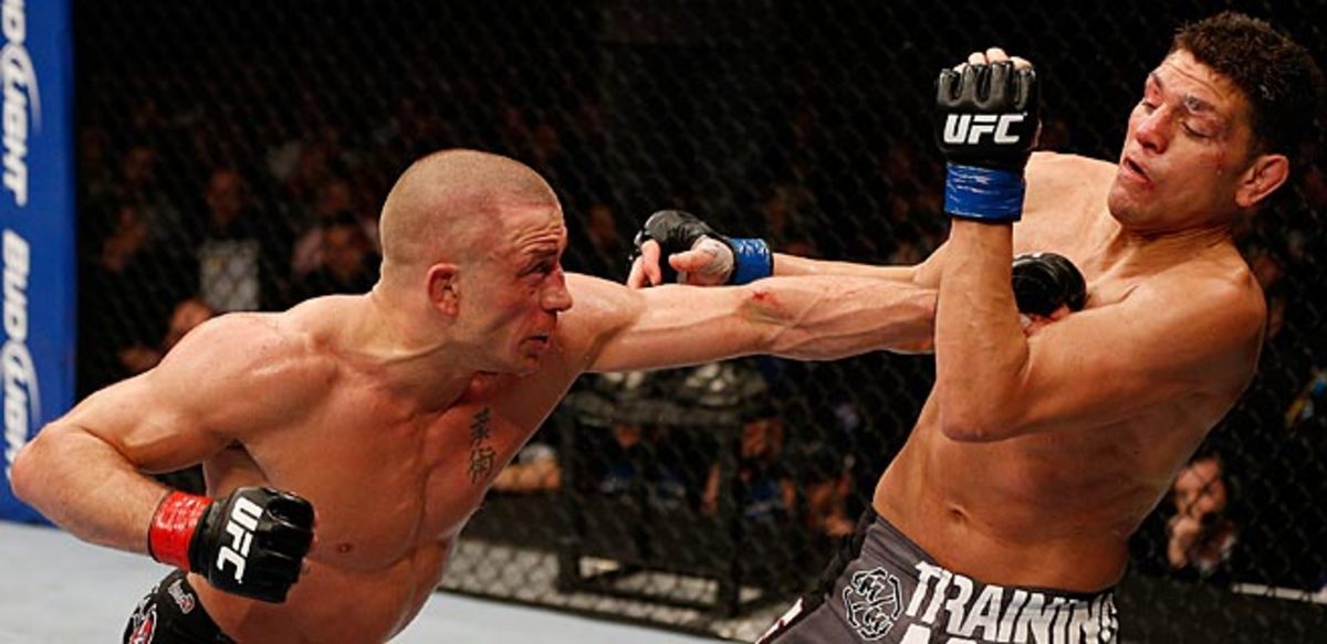 Georges St. Pierre (left) defeated Nick Diaz in his most recent bout but could lose to Johny Hendricks.