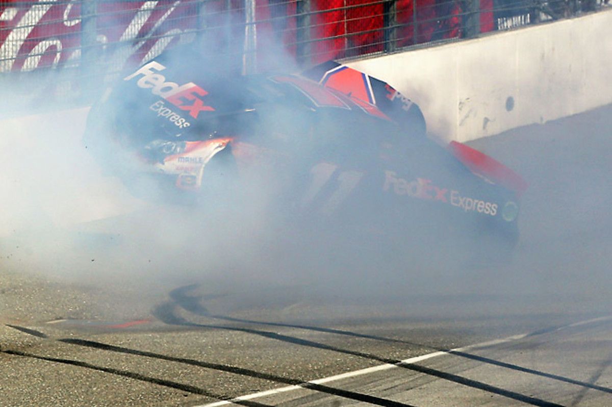 Denny Hamlin's crash during the last lap of the NASCAR Sprint Cup Series Auto Club 400 on March 24.