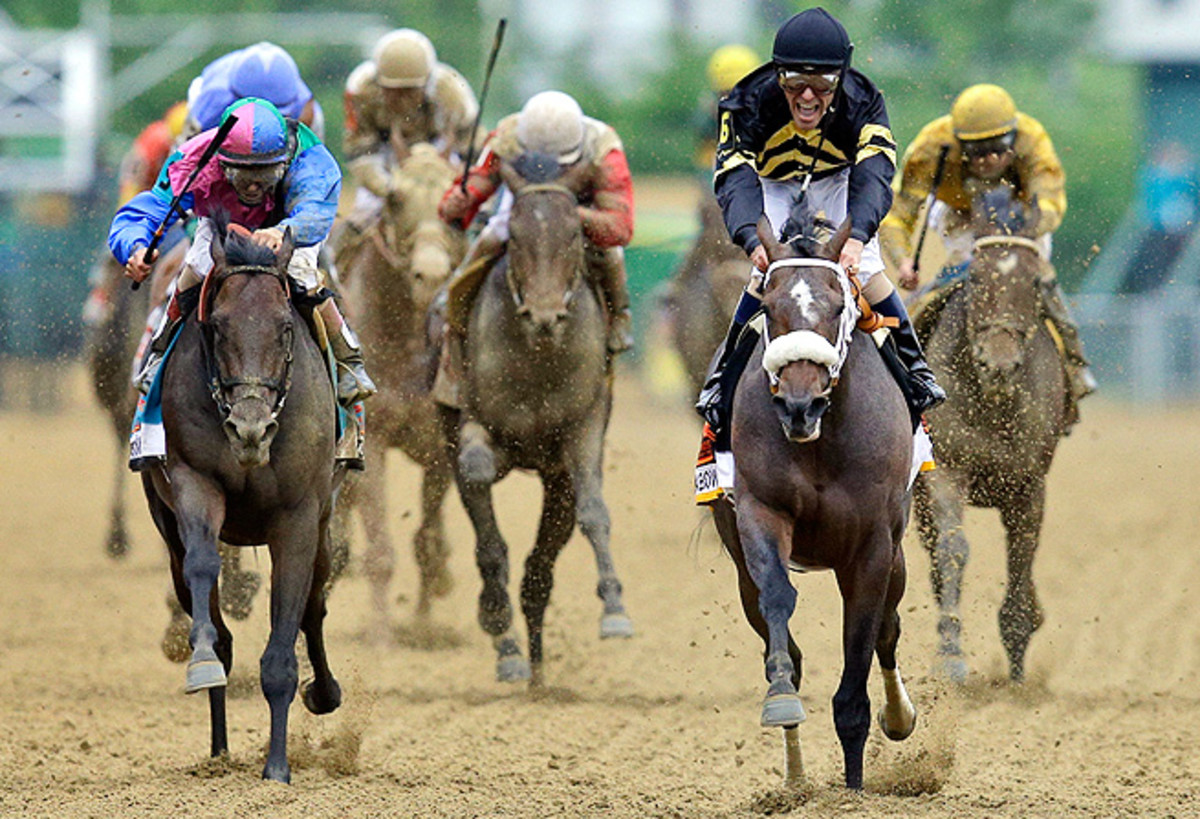 Orb (center, rear) finished fourth in the Preakness Stakes, dashing all hopes for a Triple Crown run.