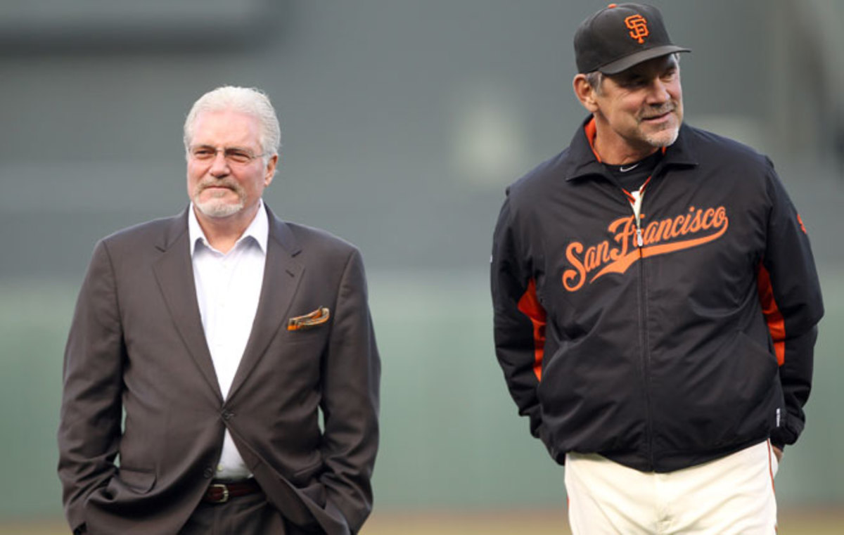 The Giants gave Brian Sabean (left) and Bruce Bochy contract extensions through 2016.
