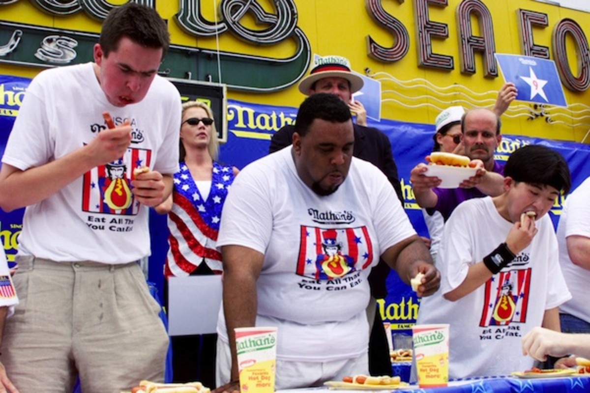 Contenders (l. to r.) German Bratwurst Eating Champ Frederic