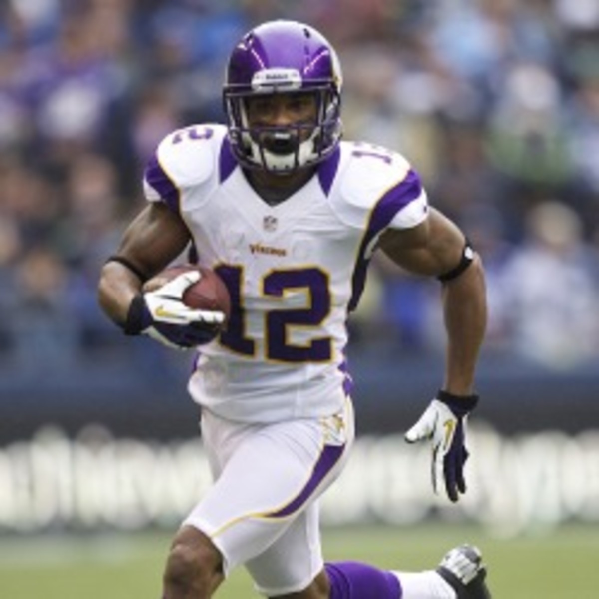 Vikings wideout Percy Harvin had nothing to say when asked about trade rumors.(Stephen Brashear/Getty Images)