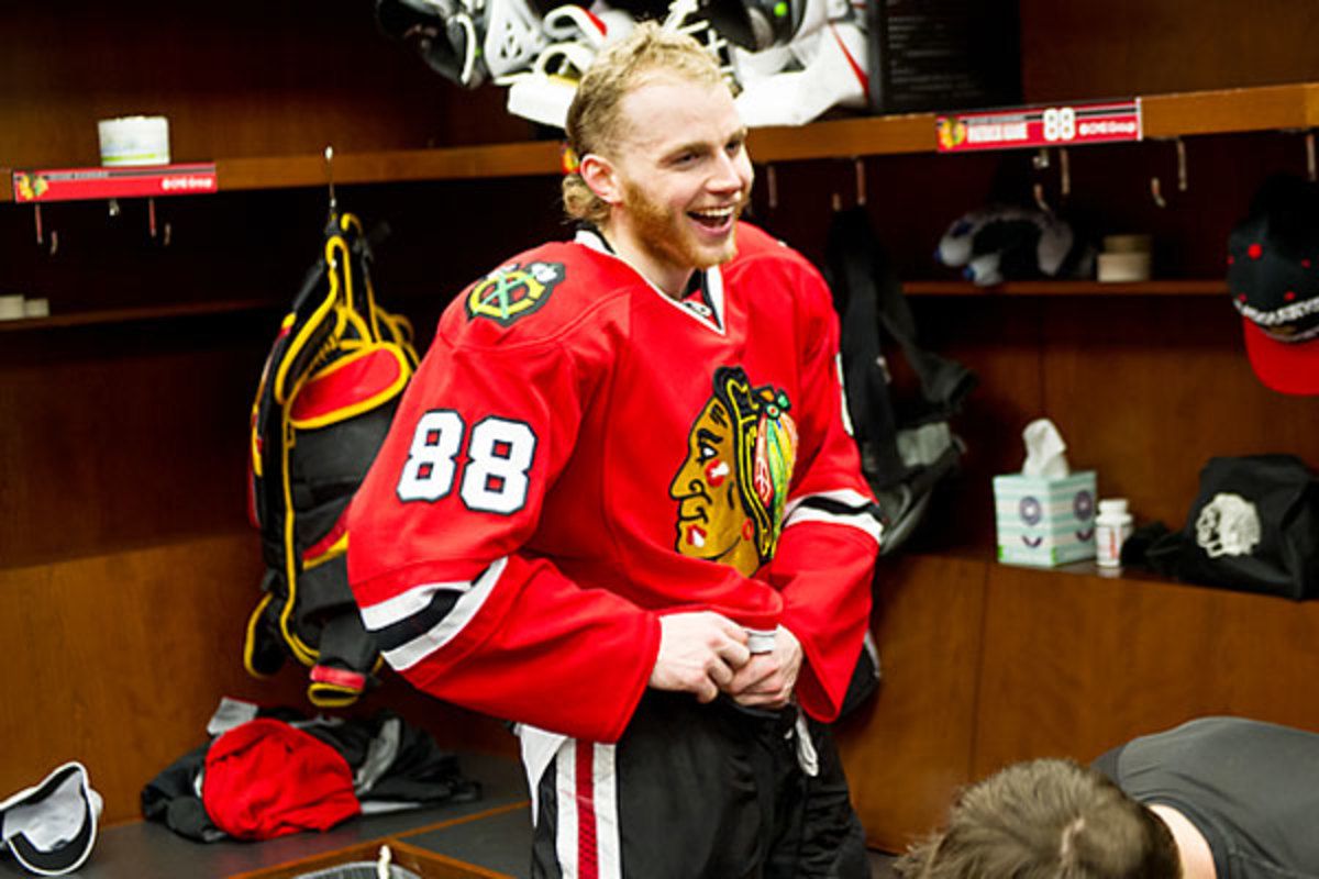 Patrick Kane was all smiles after the Blackhawks eliminated the Kings in double-overtime. (Bill Smith/Getty Images)
