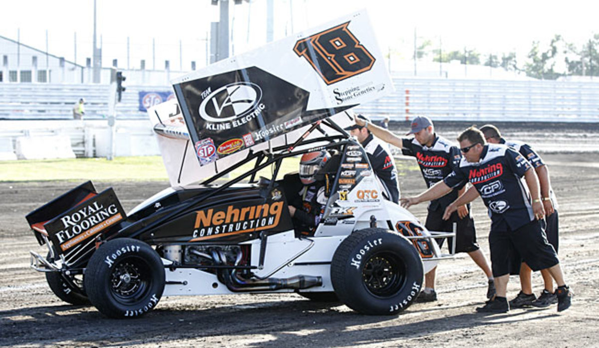 A winged sprint car like the one Tony Stewart was driving when he broke his leg in a crash.
