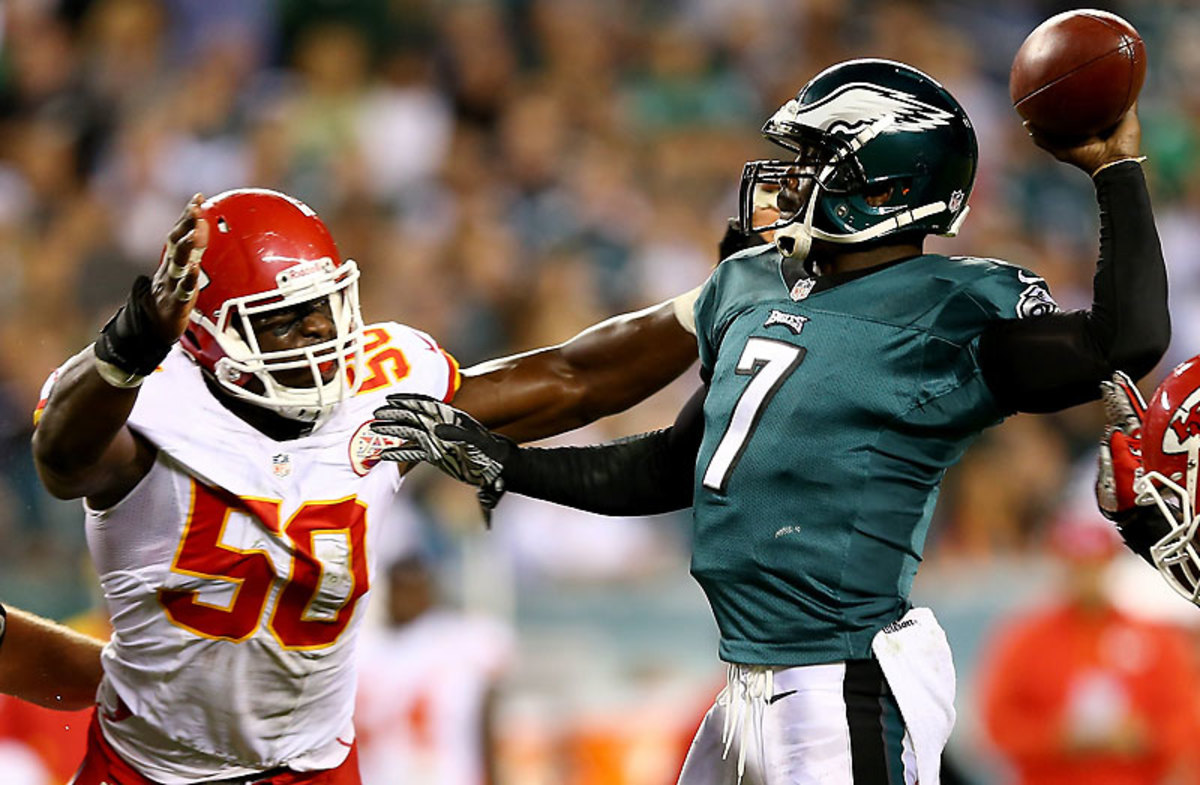 Justin Houston set a career-high with 10 sacks last year. Through three weeks, he has 7.5. (Elsa/Getty Images)