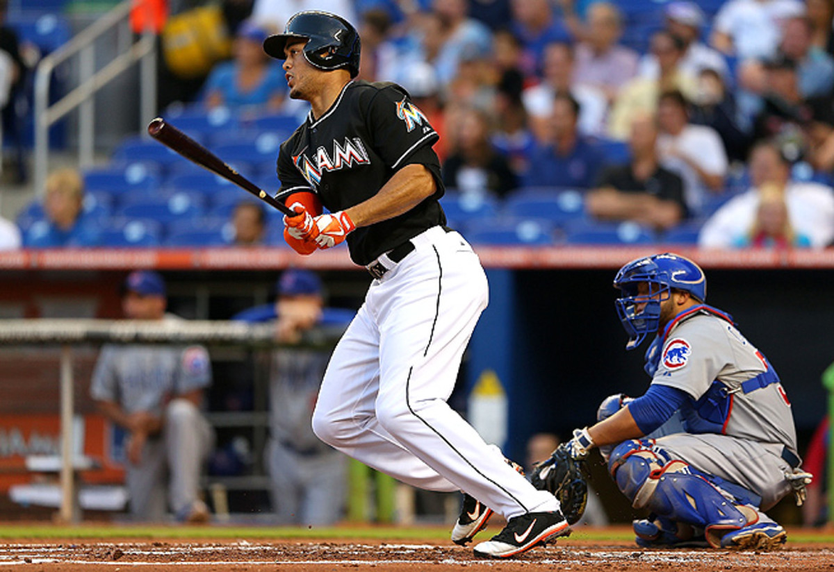 Through 20 games played, Giancarlo Stanton was hitting .227 with three home runs and nine RBI.