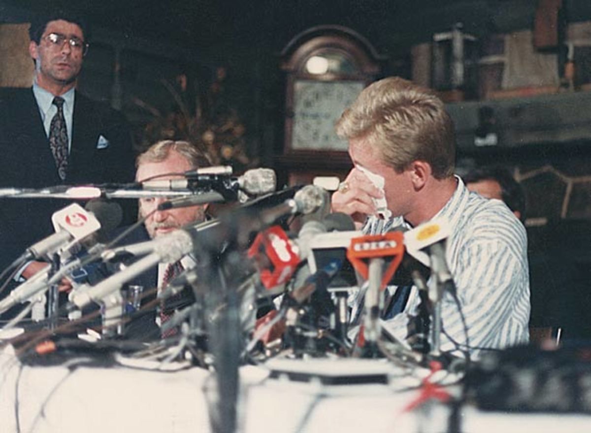 Wayne Gretzky at the Aug. 9, 1988 press conference announcing his trade.
