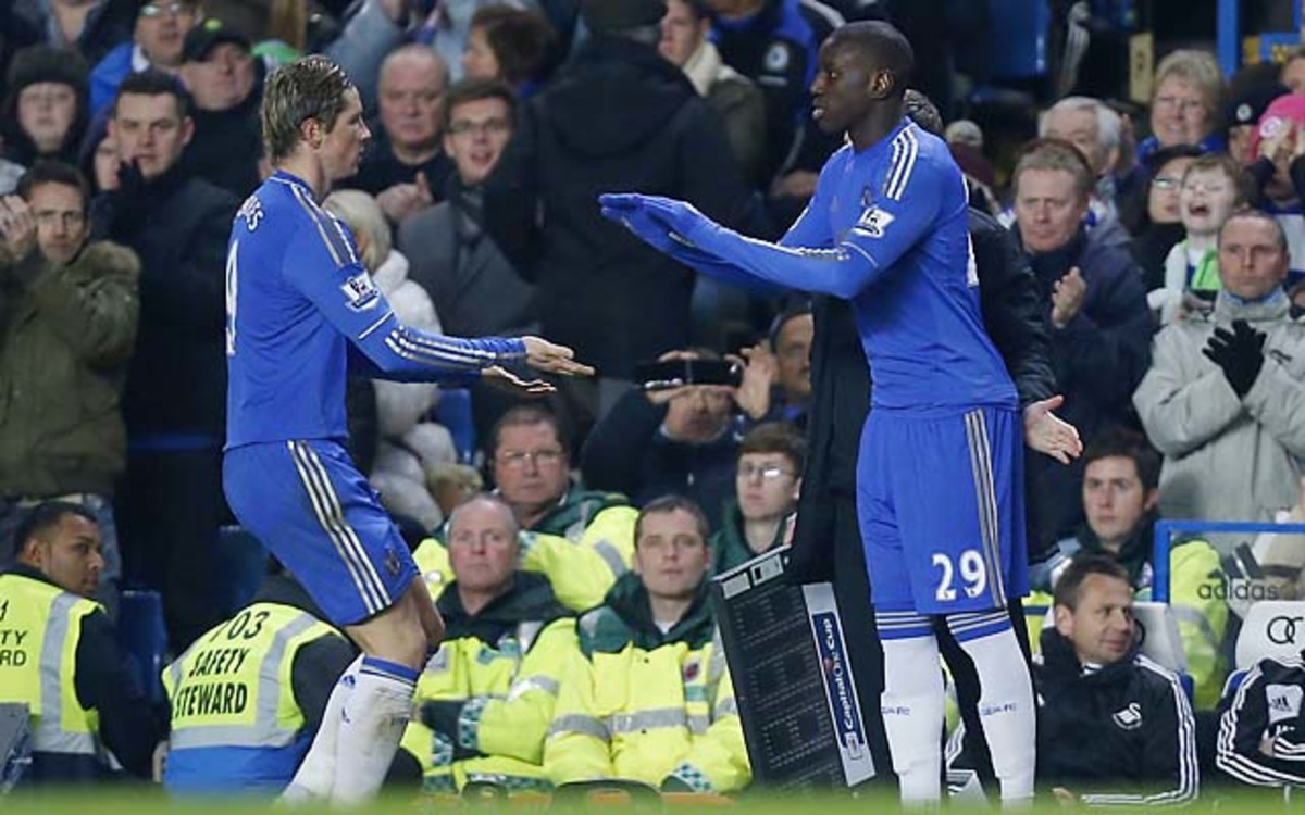 Demba Ba (right) and Chelsea are in third place in the Premier League.