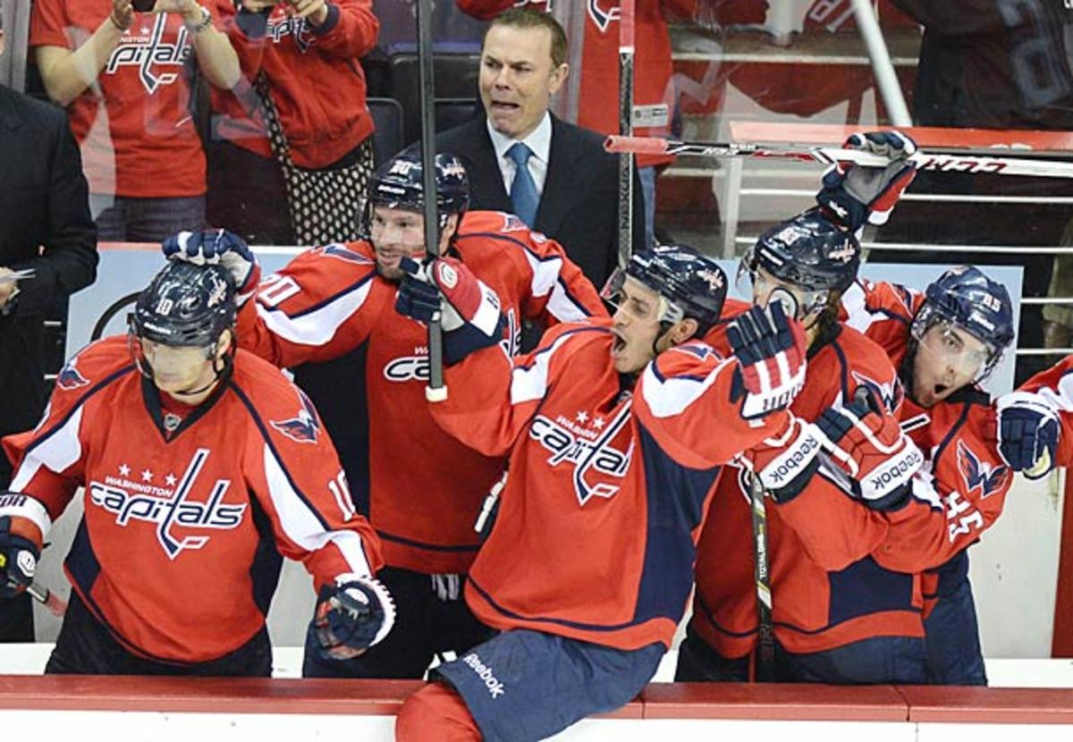 The Washington Capitals celebrate clinching the Southeast Division