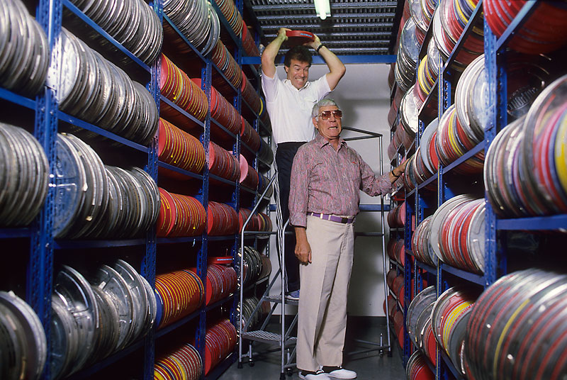 Steve Sabol, goofing with his father, Ed, in the vaults at NFL Films headquarters in 1984. (Ronald C. Modra/Sports Illustrated)