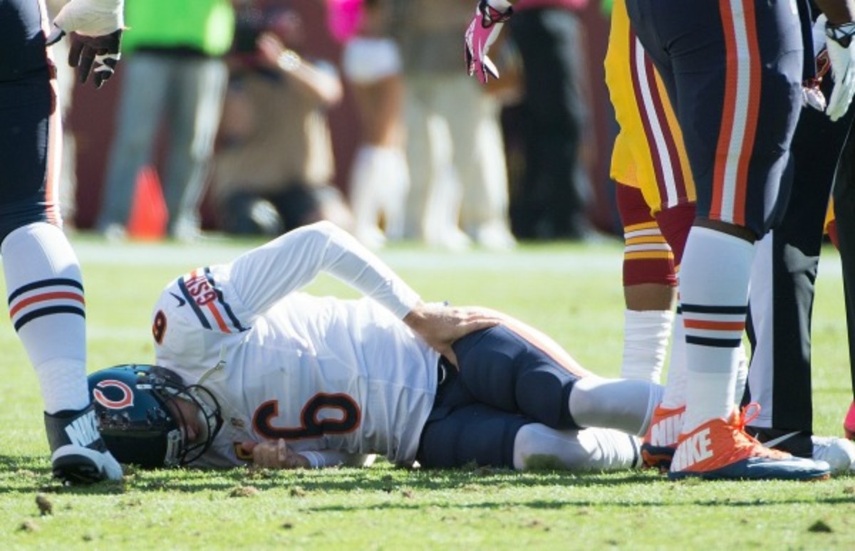 Jay Cutler was injured while being sacked by the Redskins. (MCT/Getty Images)