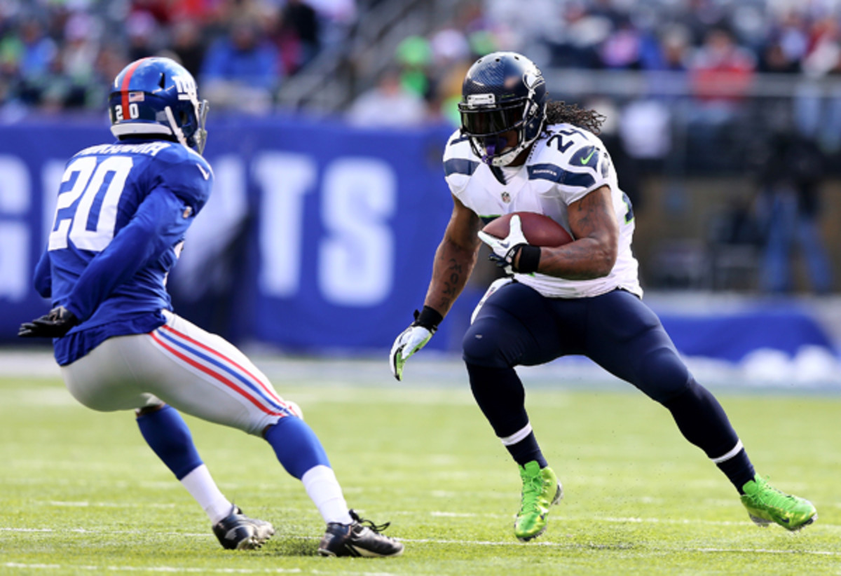 Marshawn Lynch does not understand why you are in his way.