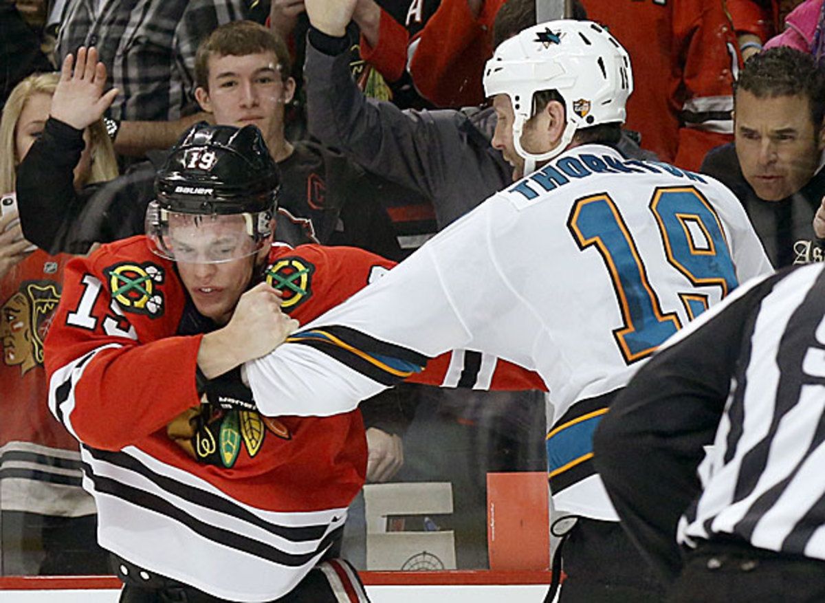 Jonathan Toews and Joe Thornton fought in their last meeting.