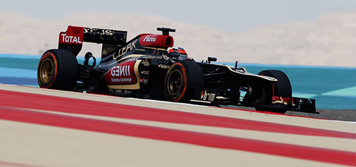 Kimi Raikkonen pilots his Lotus during practice at the Bahrain International Circuit in Sakhir.
