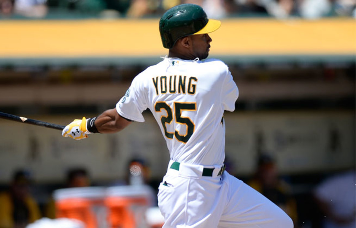 Chris Young was injured during Monday night's 19-inning victory over the Angels.