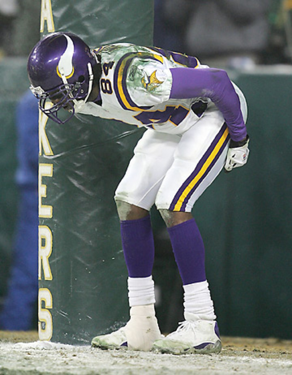 One of the most outrageous, memorable moments in a Randy Moss career filled with them. (Jonathan Daniel/Getty Images)
