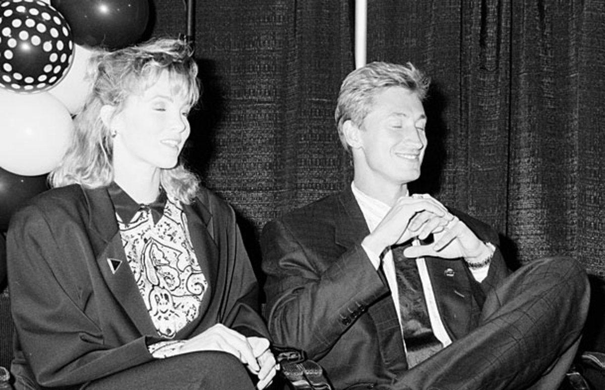 Wayne Gretzky and his wife Janet Jones at the press conference announcing his trade to the LA Kings