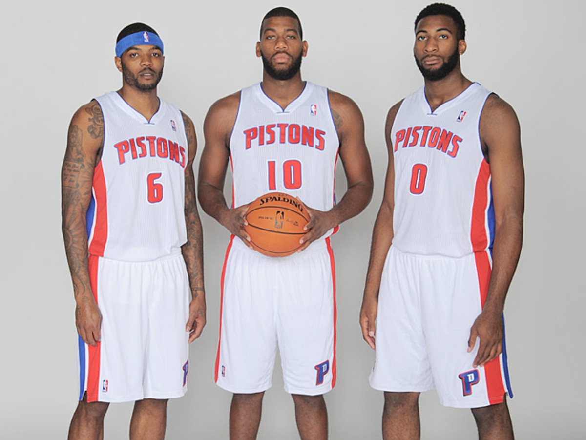 The Pistons' big frontcourt features (from left) Josh Smith, Greg Monroe and Andre Drummond.