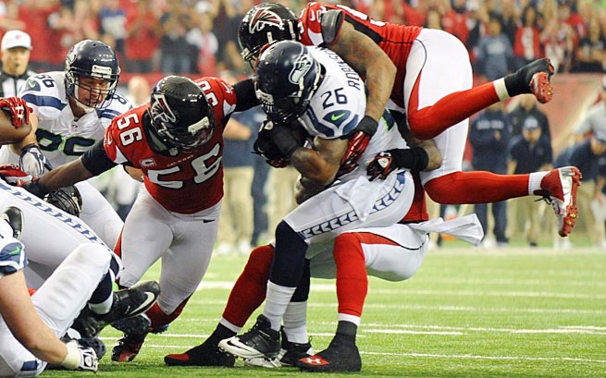 The Falcons stopped Michael Robinson on a fourth-and-one attempt in their victory in the 2012 divisional round of the playoffs.