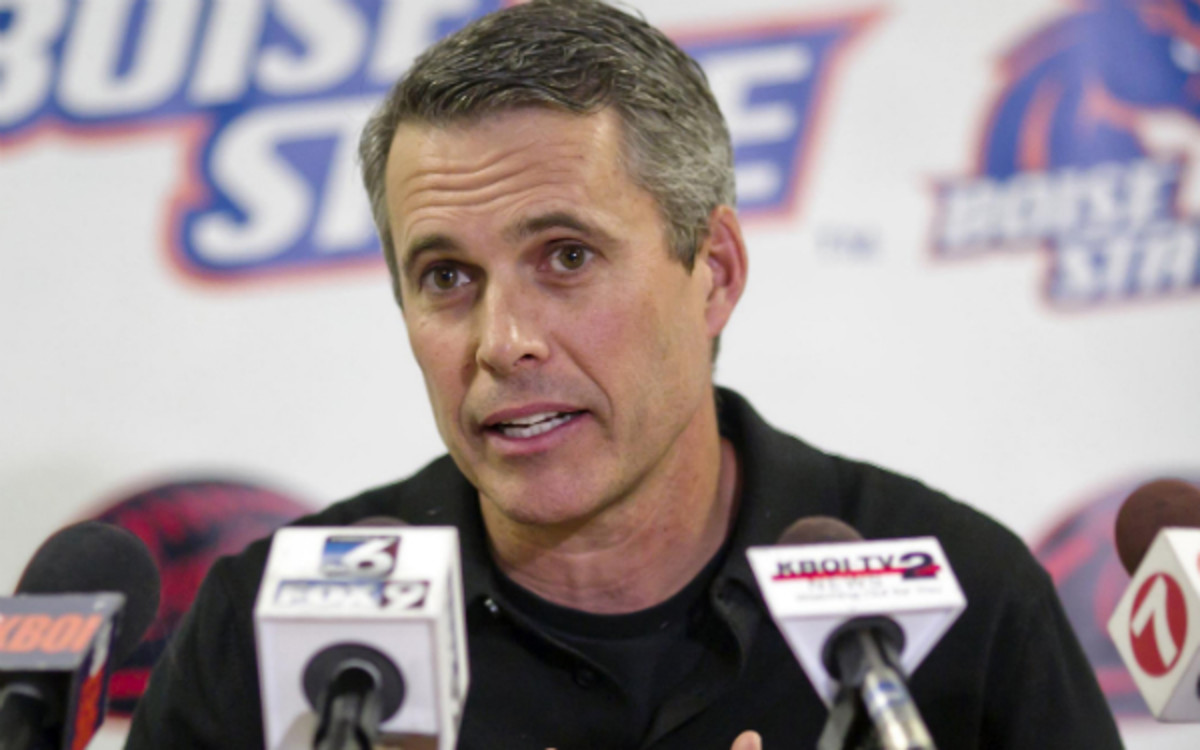 Boise State's Chris Petersen is one of the favorites for the USC head coaching job. (Idaho Statesman via Getty Images)