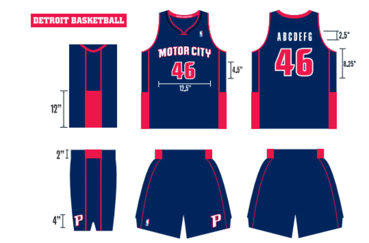 A detail look at the Pistons' new "Motor City" uniforms. (Pistons)