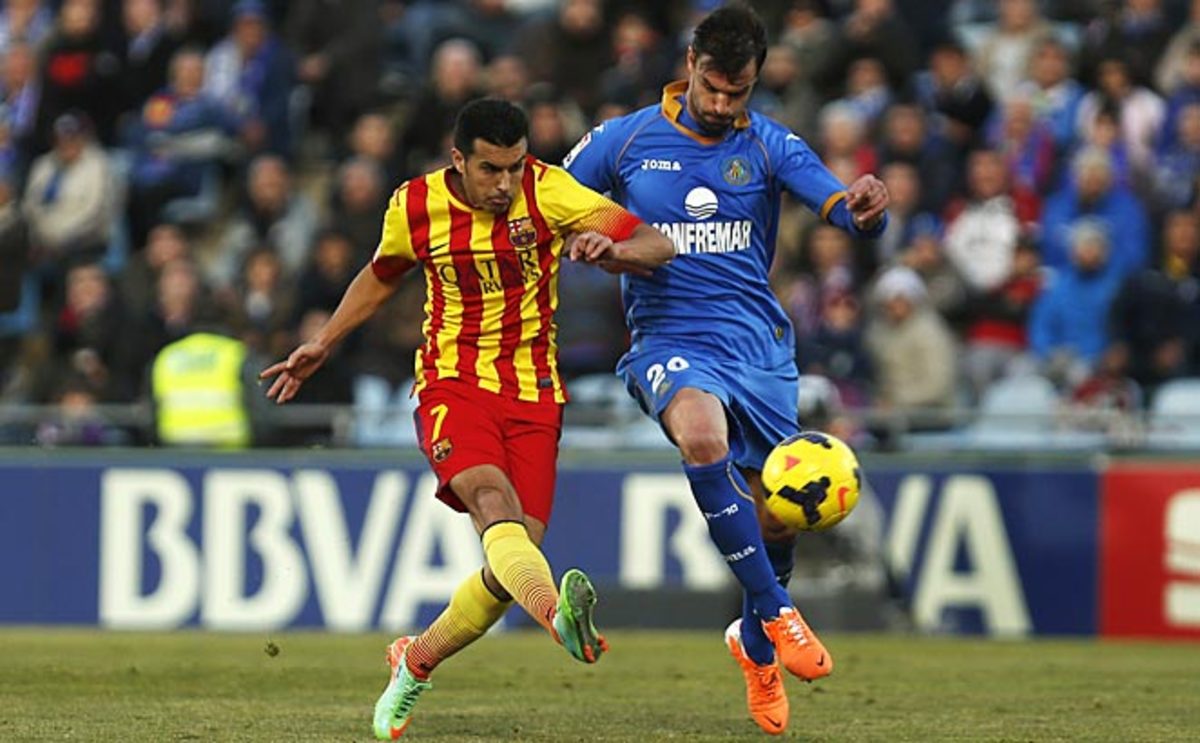 Pedro put Barcelona in the lead with a hat trick in nine first-half minutes on Sunday.