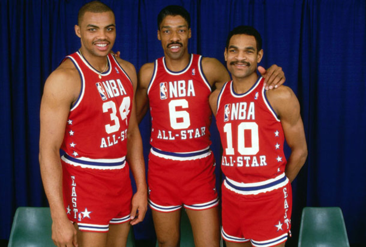 Charles Barkley, Julius Erving and Mo Cheeks in 1986. (Andrew D. Bernstein/NBAE via Getty Images)