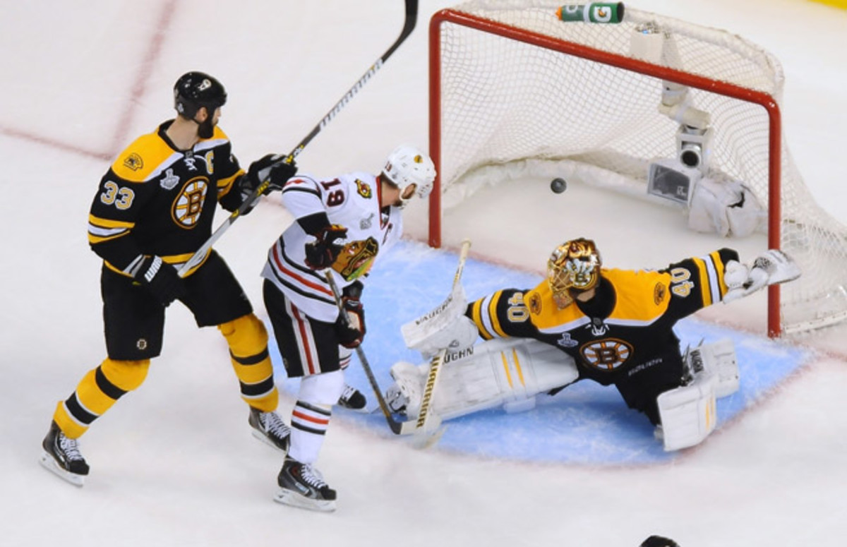 Tuukka Rask gave up six goals, including the game-winner in overtime, as Chicago evened the series.