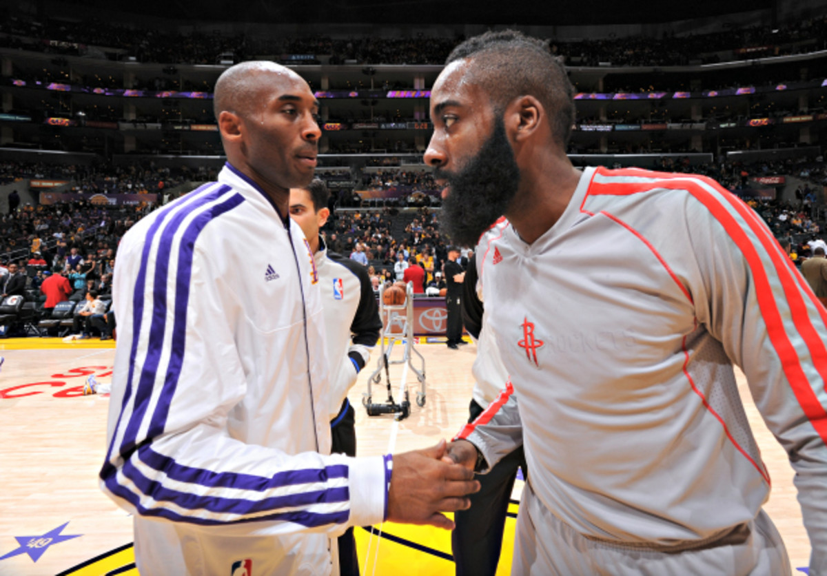 NBA GMs voted James Harden as the league's top shooting guard over Kobe Bryant. (Andrew D. Bernstein/NBAE via Getty Images)